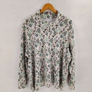 BLAIR Pullover Quarter To Half Zip With Kangaroo Front Pocket Green Print 3X
